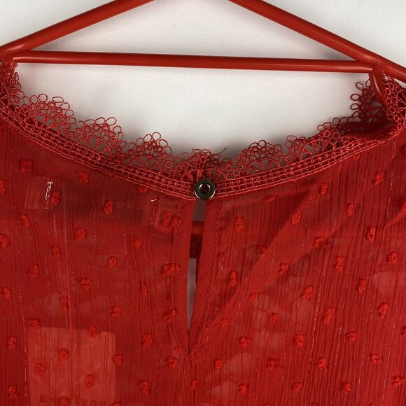 Women’s Sheer Red Lace Short Sleeve Blouse Size M - Picture 7 of 12